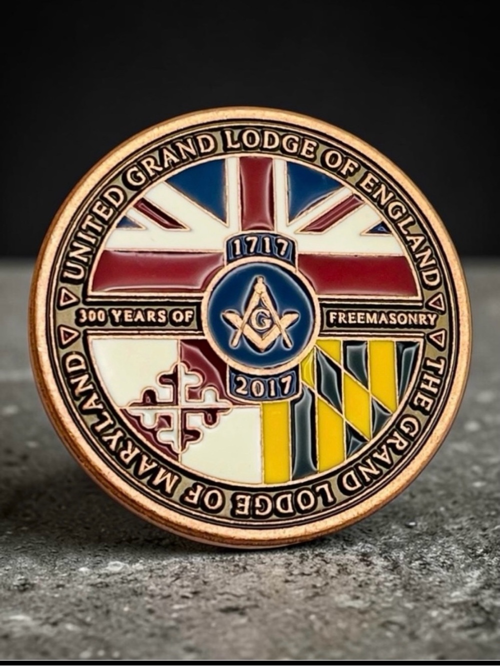 Masonic Challenge Coin 300th Anniversary United Grand Lodges England & Maryland